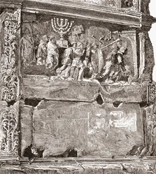 Bas-relief du panneau sud "Les dépouilles de guerre", montrant la procession triomphale, sur l