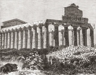 Temple à Paestum, Italie à la fin du XIXe siècle. De Italian Pictures par Rev. Samuel Manning, publié vers 1890.