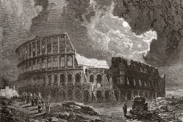 Le Colisée, Rome, Italie au clair de lune, à la fin du 19e siècle. De Italian Pictures par Rev. Samuel Manning, publié vers 1890