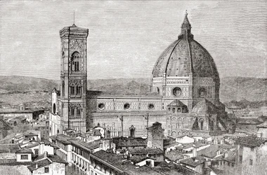Le Duomo et le Campanile de la Basilique di Santa Maria del Fiore, Piazza del Duomo, Florence, Italie à la fin du XIXe siècle. Tiré de 