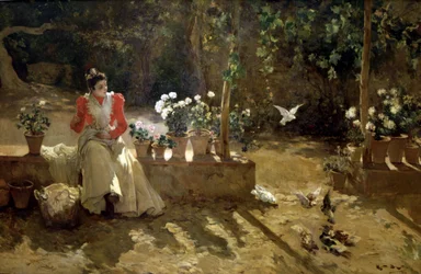 Fille avec pigeons