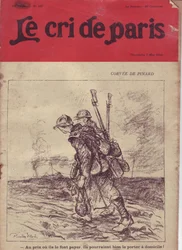 Illustration de Ricardo Flores pour la couverture de Le Cri de Paris, 07/05/16 - Corvée de pinard "Au prix où ils le vendent, ils pourraient bien le livrer à domicile !" - Guerre de 14-18, Vin, Vie de soldat, Cantine roulant la soupe, Approvisionnement - S