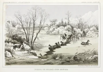 Traversée de la rivière Hellgate, Montana, USA, 6 janvier 1854