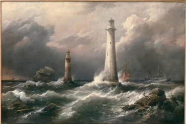 H.M.S. Lord Warden au large des phares d