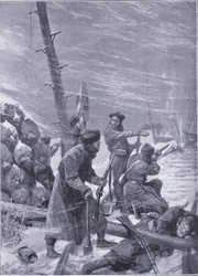 Attaque sur le chemin de fer par les Chunchuses, illustration de l