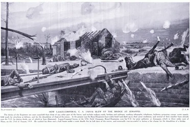Comment le caporal C A Jarvis a fait sauter un pont à Jemappes près de Mons et a remporté la VC, août 1914