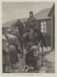 La famine en Russie, mendier du pain à la maison du maire, près de Simbirsk