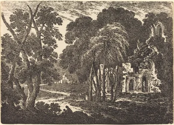 Abbaye en ruines parmi les arbres