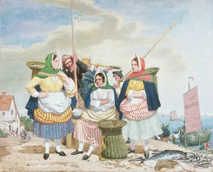 Marché aux poissons au bord de la mer, c.1860