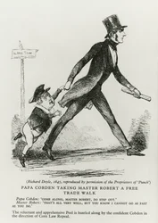 Papa Cobden emmenant Maître Robert pour une promenade de libre-échange