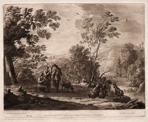 Liber Veritatis: No. 25, Un paysage montagneux et boisé avec des bergers..., 1774