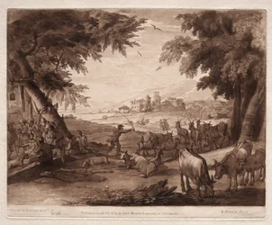 Liber Veritatis : No. 36, Scène pastorale avec villageois et troupeau de bœufs et de chèvres