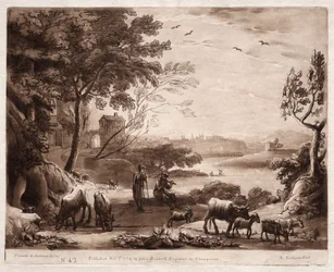 Liber Veritatis : No. 42, Un paysage fluvial avec un berger et une bergère