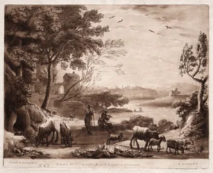 Liber Veritatis : No. 42, Un paysage fluvial avec un berger et une bergère et un troupeau de bovins