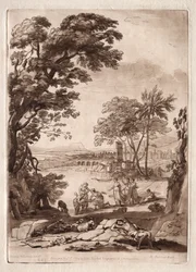 Liber Veritatis : No. 47, Une scène de rivière avec la découverte de Moïse