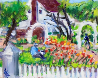 Jardinier au travail, jardins de Luther Burbank, 2021