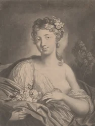 Printemps : une jeune femme tenant des fleurs dans son manteau, 1775