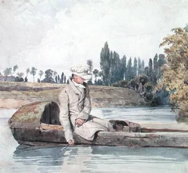 Un homme pêchant depuis un bateau sur une rivière