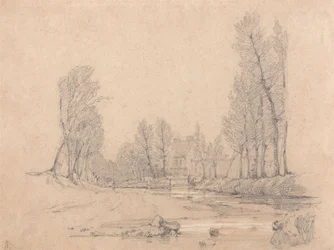 Ruisseau boisé et ferme en Normandie