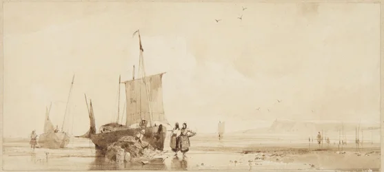 Bateaux de pêche sur les sables de la côte normande