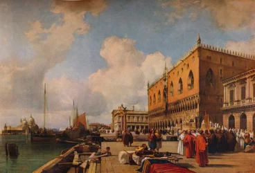 Venise : Palais des Doges avec une procession religieuse, vers 1828