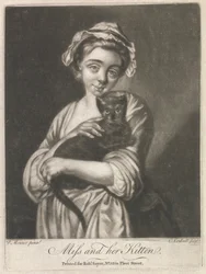 Jeune fille et son chaton (Vie rurale)