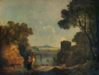 Paysage fluvial italien avec un pont brisé, vers 1779, 1938