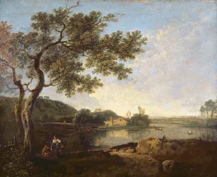 Scène de rivière italienne avec figures