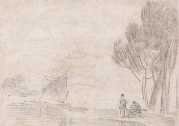 Temple en ruine de Minerve?, Deux figures sur la rive