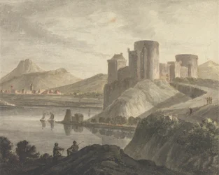 Château avec figures dans un paysage classique