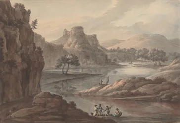 Paysage fluvial avec un château