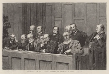 Croquis dans les Cours royales de justice, un jury spécial