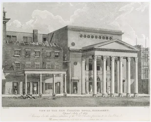 Vue du Nouveau Théâtre Royal, Haymarket, Ouvert le 4 juillet 1821, montrant également la situation relative de l
