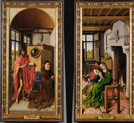 Saint Jean-Baptiste et le théologien franciscain Heinrich von Werl et Sainte Barbara (peinture sur bois)