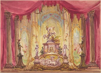 Décor de Scène avec une Statue de Saint Georges Terrassant le Dragon
