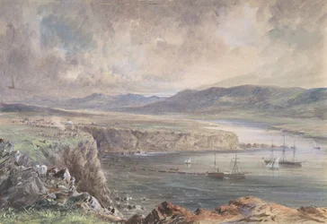 Baie de Foilhummerum, Valentia, vue depuis le fort Cromwell : Le Caroline et les bateaux