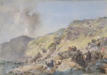 Les falaises, baie de Foilhummerum, Valentia, le point où le câble touche le rivage