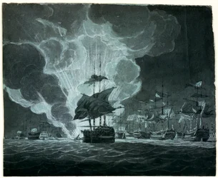 Flotte avec un navire en feu