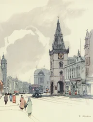 Glasgow : The Tolbooth and the Tron Steeple (lithographie couleur)