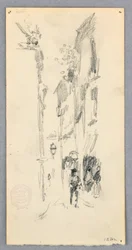 Dessin, scène de rue, Venise, 1882