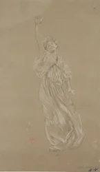 Étude de figure féminine drapée debout, pour la fresque Moods to Music