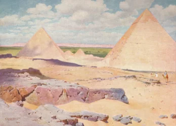 Les Pyramides de Gizeh depuis le désert, vers 1880, 1904