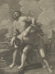Hercule portant une peau de lion et combattant Achéloos, un paysage en arrière-plan, vers 1713-72
