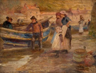 Scène de port avec des pêcheurs