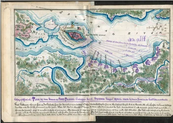 Copie du plan officiel du siège de Fort Pulaski. Cockspur Island. Savannah, Géorgie, avril 1862 - par les forces de l