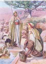 Rachel au puits, de The Bible Picture Book publié par Thomas Nelson, vers 1950