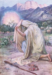 Le buisson ardent, de The Bible Picture Book publié par Thomas Nelson, vers 1950