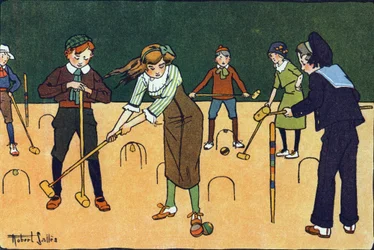 Le croquet. Gravure dans « À quoi jouons-nous ? » par E. Weber avec des dessins aquarellés de Robert Salles (1871-1929). Librairie Garnier Frères, Paris