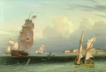 Navire sortant, Fort Independence, port de Boston, 1832