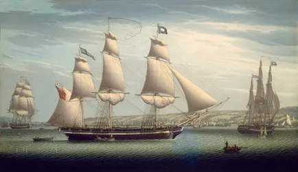 Le navire "Favorite" à la manœuvre au large de Greenock